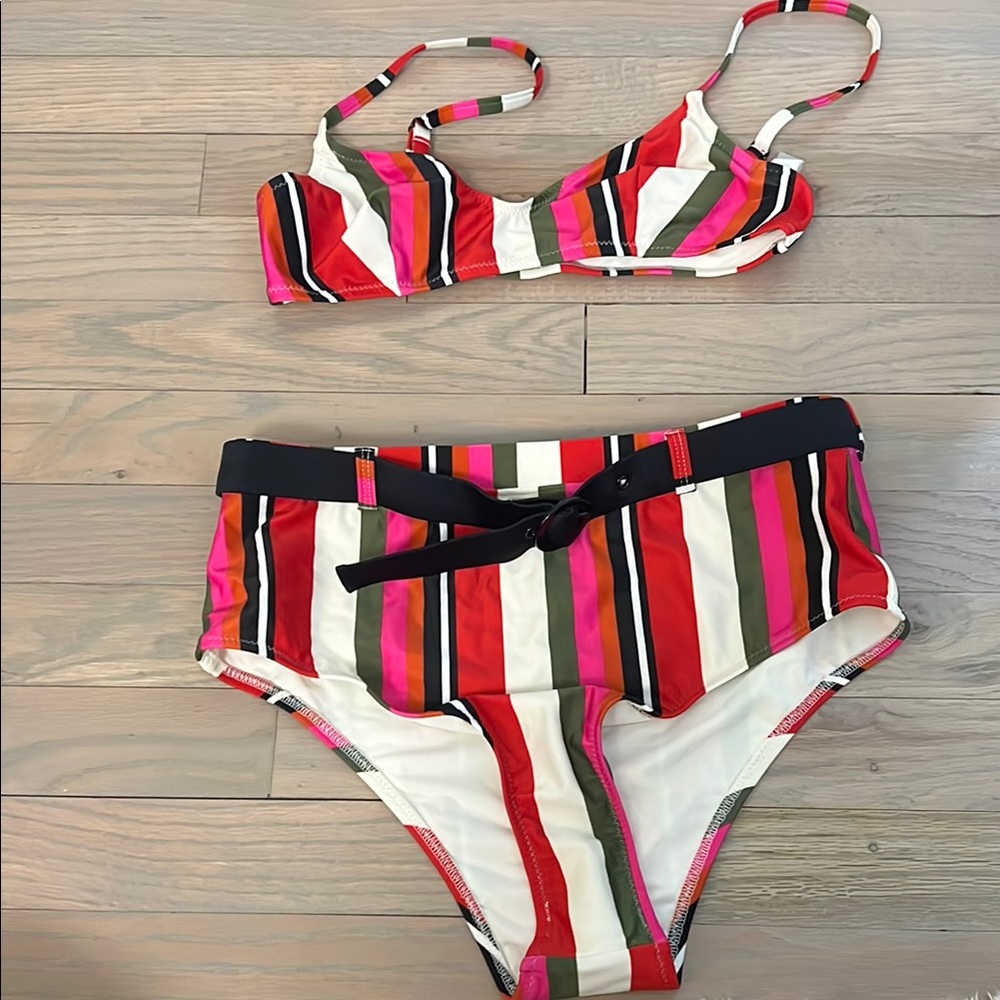 Striped Bikini Set in Red and Pink